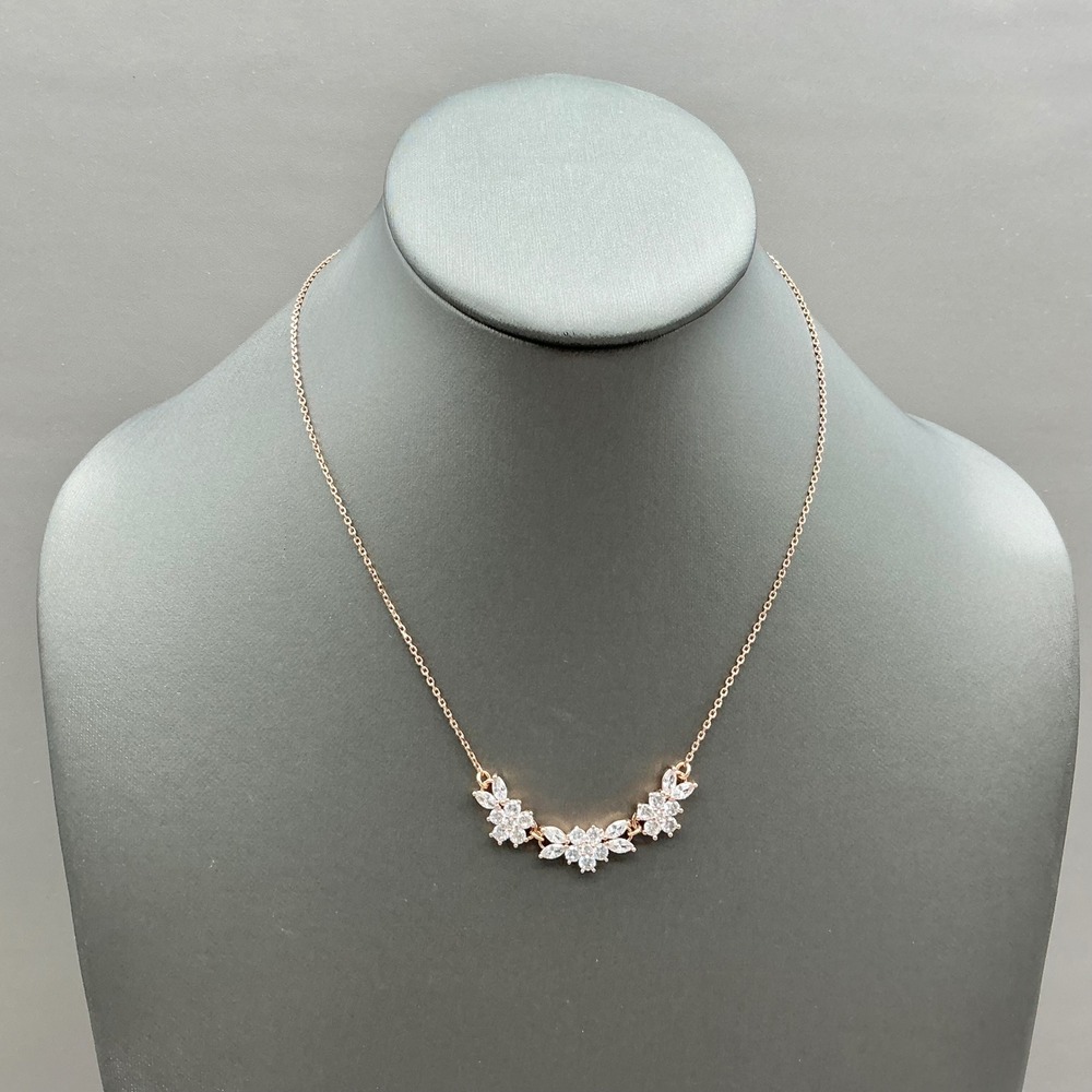 Kate Spade Flower Cluster Necklace Women Rose Gold Tone Crystal Floral Jewelry